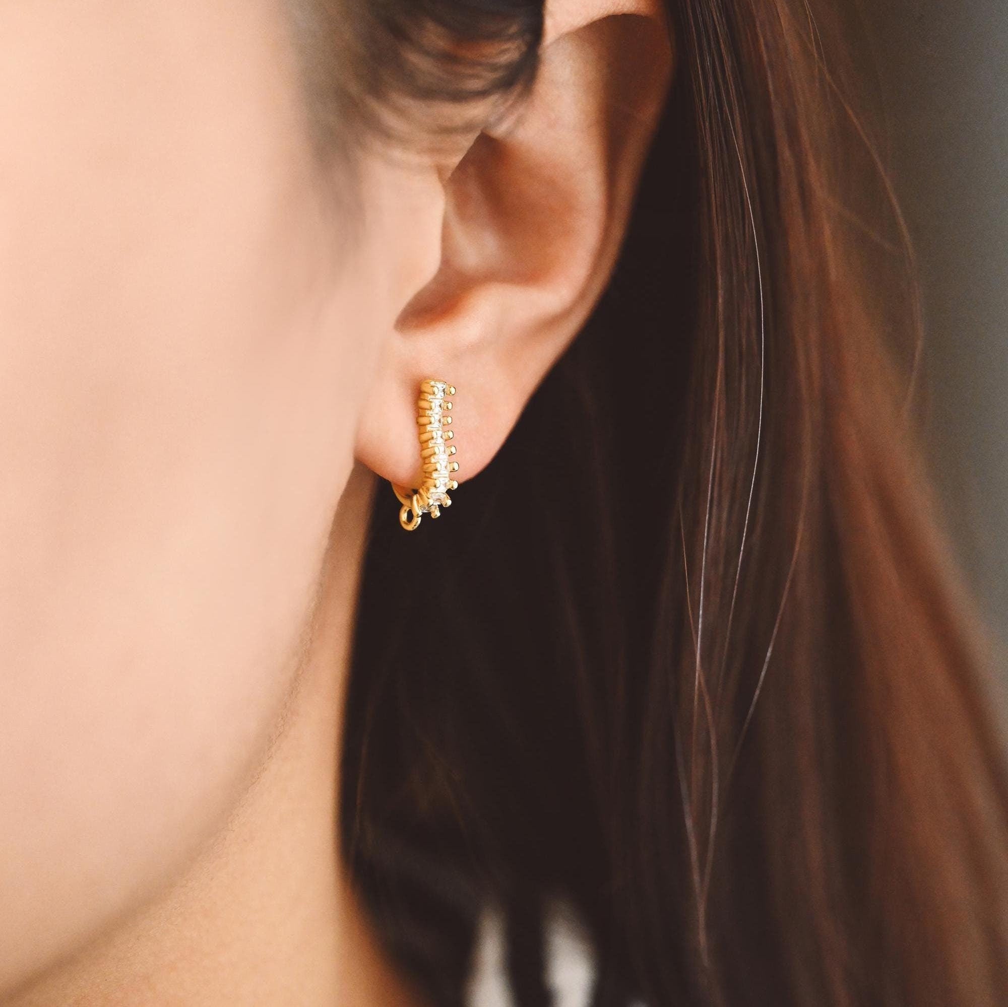 4pcs CZ Paved Curved Bar Post Earrings, Gold plated Brass, Dainty Stud Earrings, DIY Ear Findings (GB-3649)